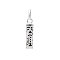 Pendentif Tiki polynésien de la tendresse en argent 925/000 recouvert de platinium (ce qui donne un effet rhodié) avec un tube d'onyx.