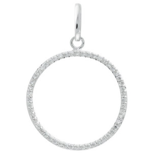 Pendentif cercle en argent 925 rhodié serti d'oxydes de zirconium blancs.