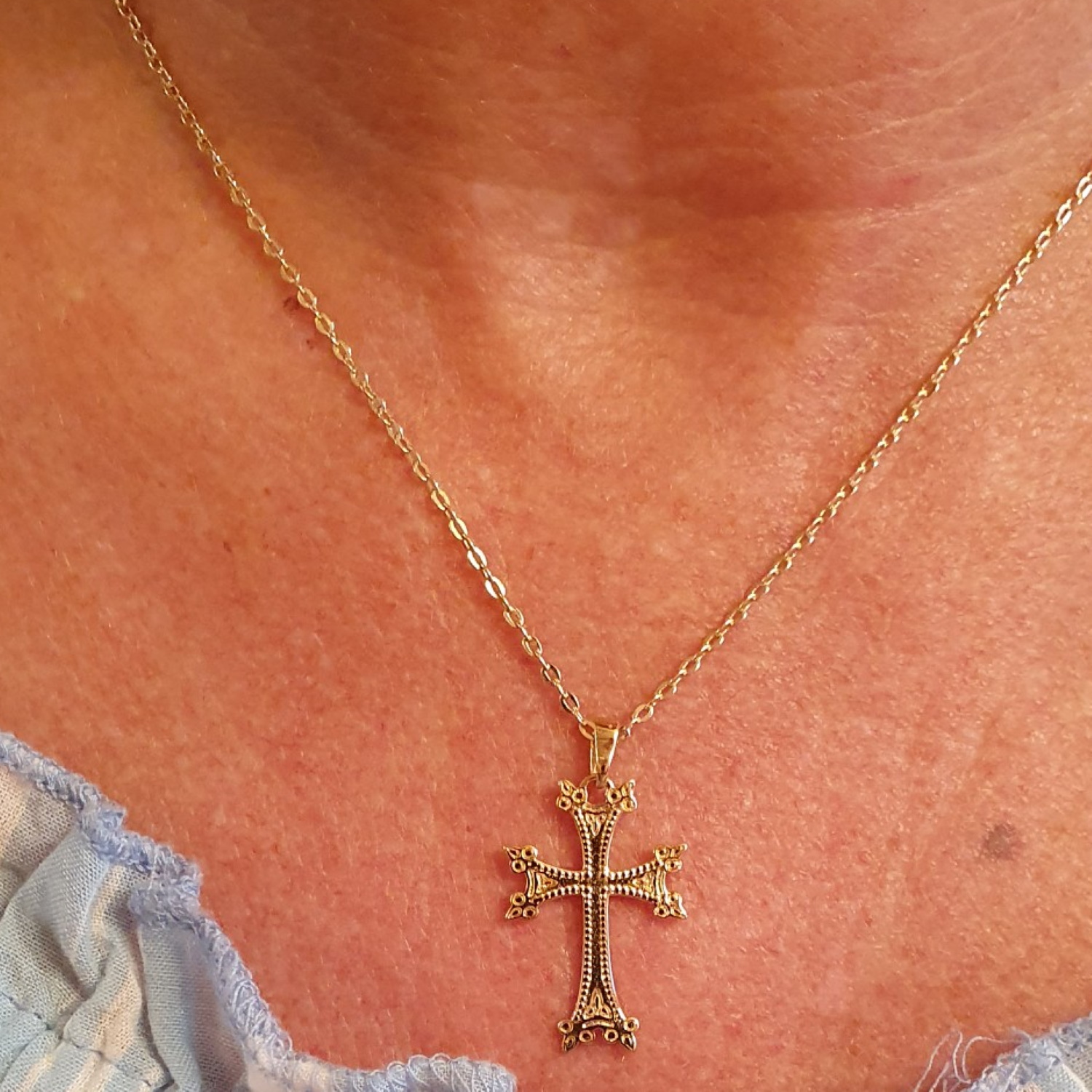 Pendentif croix arménienne en argent 925/000 rhodié. Croix  Adolescent Adulte Communion Femme Fille Garçon Homme Indémodable Mixte Religion 