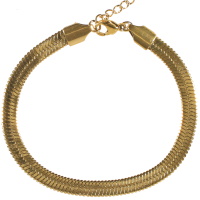 Bracelet composé d'une chaîne en maille serpent en acier doré. Fermoir mousqueton avec rallonge de 3 cm.