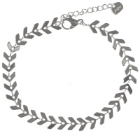 Bracelet au motif de feuilles de laurier en acier argenté. Fermoir mousqueton avec 2.5 cm de rallonge.