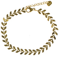 Bracelet au motif de feuilles de laurier en acier doré. Fermoir mousqueton avec 2.5 cm de rallonge.