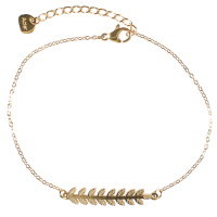 Bracelet composé d'une chaîne et d'une branche laurier en acier doré. Fermoir mousqueton avec 3 cm de rallonge.