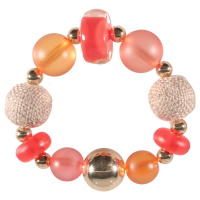 Bracelet fantaisie élastique composé de perles boules de couleur et boules recouvertes de textile.