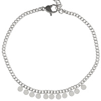 Bracelet composé d'une chaîne avec pampilles rondes en acier argenté. Fermoir mousqueton avec 3 cm de rallonge.