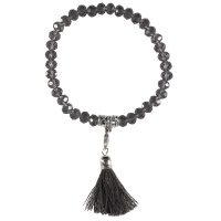 Bracelet fantaisie composé de perles de couleur et d'un pompon en textile avec attache mousqueton en métal argenté.