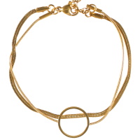 Bracelet double rangs composé d'une chaîne maille serpent en acier doré et d'une chaîne avec un cercle en acier doré. Fermoir mousqueton avec 3 cm de rallonge.