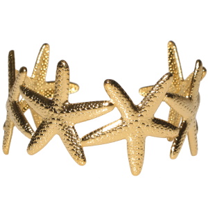 Bracelet manchette composé d'étoiles de mer en acier doré.