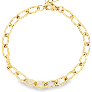 Sublimez votre poignet avec ce bracelet chaîne en acier doré, un bijou raffiné et intemporel. Ses maillons délicats s'entrelacent pour créer une élégance discrète, parfaite pour toutes les occasions. Un accessoire incontournable qui apportera une touche de sophistication à votre style. Fermoir mousqueton avec 3 cm de rallonge.