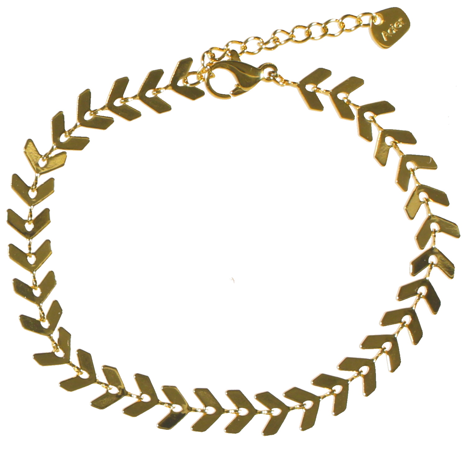 Bracelet au motif de feuilles de laurier en acier doré.<br/>Fermoir mousqueton avec 2.5 cm de rallonge. Laurier  Adolescent Adulte Femme Fille Indémodable Nature 