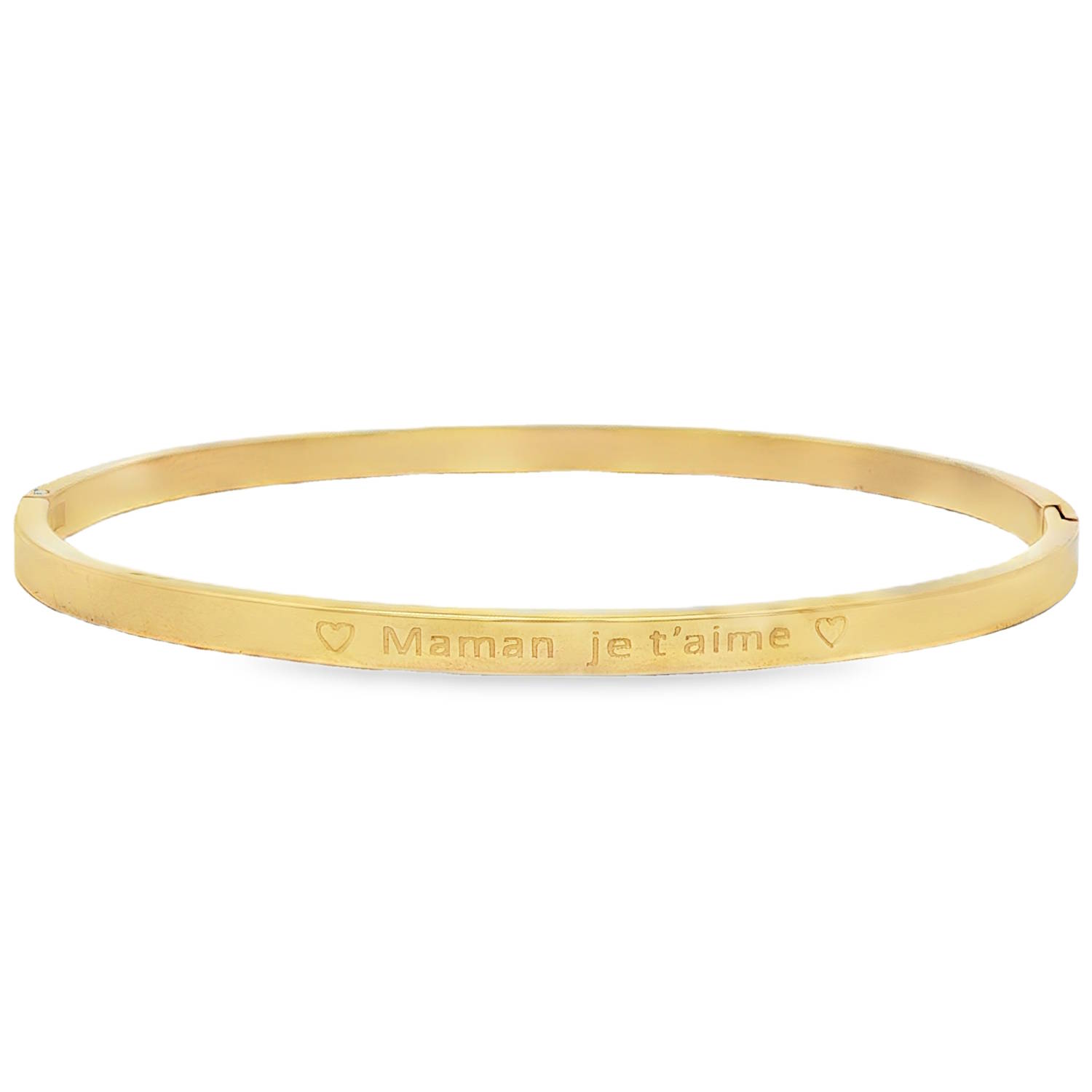 Exprimez votre amour maternel avec ce jonc en acier doré éclatant.<br/>Délicatement gravé avec les mots tendres 'Maman, je t'aime', il est le cadeau parfait pour célébrer le lien unique qui vous unit.<br/>Un bijou précieux, symbole d'affection éternelle. Je t'aime Jonc Maman Adolescent Adulte Amour Femme Fille Indémodable Message Exprimez votre amour maternel avec ce jonc en acier doré éclatant.<br/>Délicatement gravé avec les mots tendres 'Maman, je t'aime', il est le cadeau parfait pour célébrer le lien unique qui vous unit.<br/>Un bijou précieux, symbole d'affection éternelle. Je t'aime Jonc Maman Adolescent Adulte Amour Femme Fille Indémodable Message