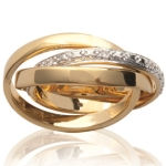 Bague trois anneaux en plaqué or jaune 18 carats dont un anneau rhodié serti d'oxydes de zirconium blancs.