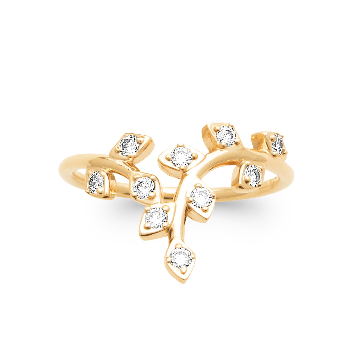Bague en forme de branche de laurier en plaqué or jaune 18 carats sertie d'oxydes de zirconium blancs. Laurier Rond Strass Adolescent Adulte Femme Fille Indémodable Nature Symboles Bague en forme de branche de laurier en plaqué or jaune 18 carats sertie d'oxydes de zirconium blancs. Laurier Rond Strass Adolescent Adulte Femme Fille Indémodable Nature Symboles