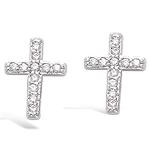 Boucles d'oreilles Croix en argent 925/000 rhodié et oxydes de zirconium.