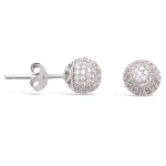 Boucles d'oreilles boules en argent 925/000 rhodié avec pavage d'oxydes de zirconium.