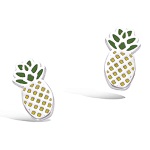 Boucles d'oreilles ananas en argent 925/000 rhodié et émail.