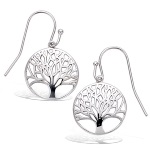 Boucles d'oreilles pendantes arbre de vie en argent 925/000 rhodié.