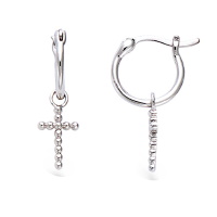 Boucles d'oreilles créoles avec croix au motif boules en argent 925/000 rhodié.