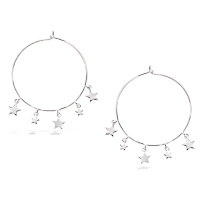 Boucles d'oreilles créoles avec pampilles étoiles en argent 925/000 rhodié.