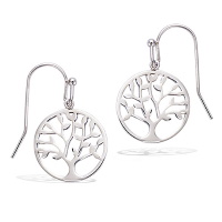 Boucles d'oreilles pendantes arbre de vie en argent 925/000 rhodié.