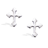 Boucles d'oreilles puces en forme de croix en argent 925/000 rhodié.