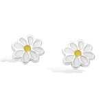 Boucles d'oreilles puces fleurs marguerite en argent 925/000 rhodié et émail.