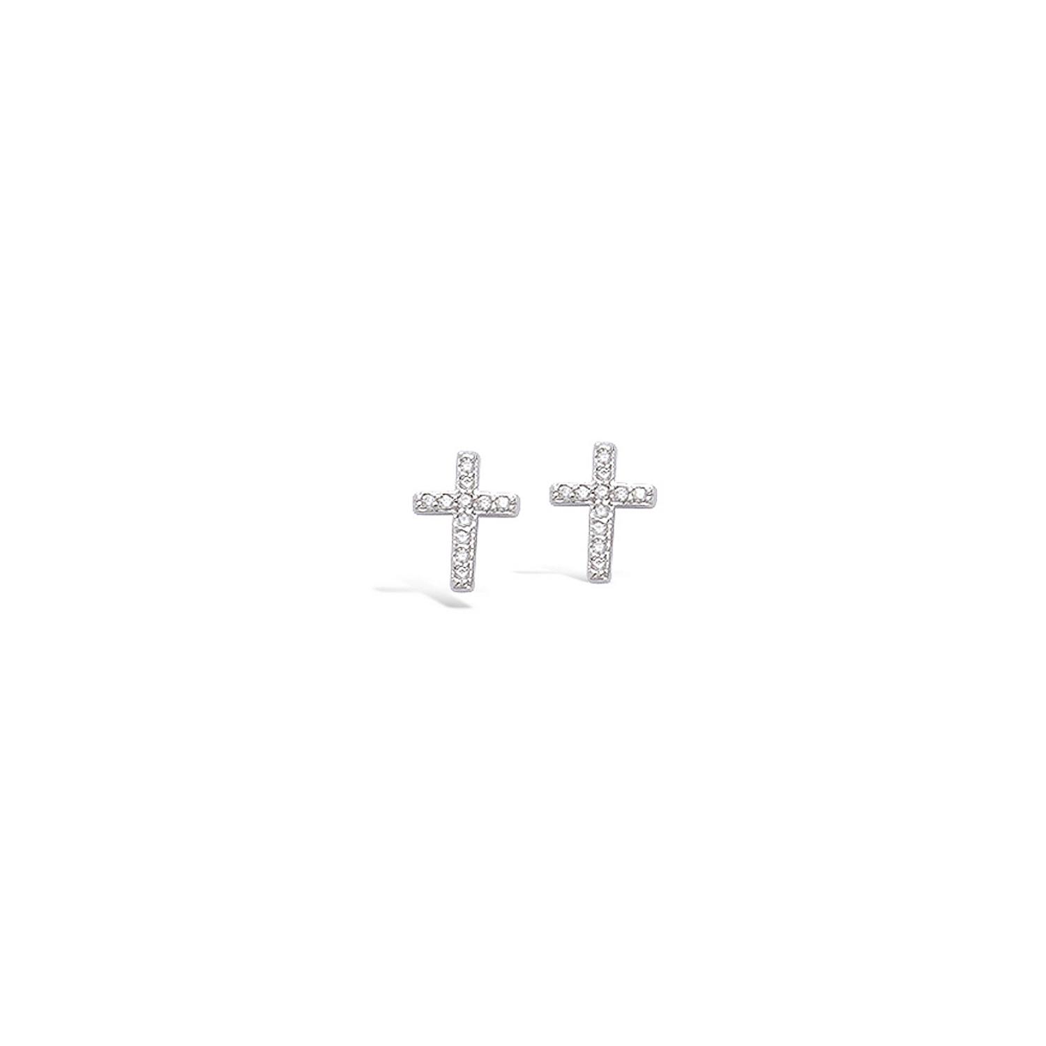 Boucles d'oreilles Croix en argent 925/000 rhodié et oxydes de zirconium. Croix  Adolescent Adulte Femme Fille Indémodable Religion Symboles 