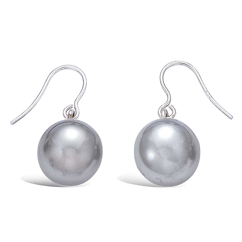 Boucles d'oreilles pendantes en argent 925/000 rhodié et perles grises synthétiques. Pendantes Perle  Adolescent Adulte Femme Fille Indémodable 