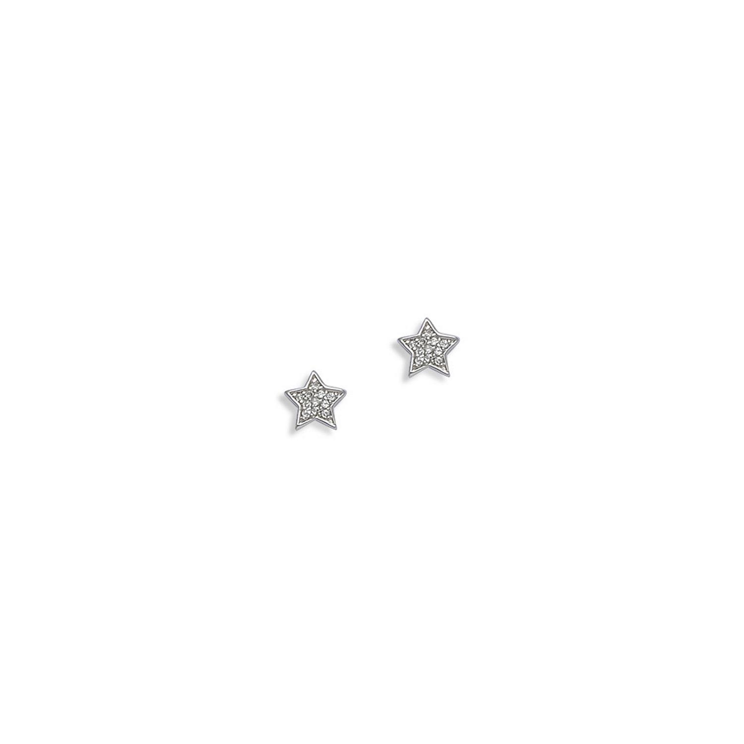 Boucles d'oreilles étoiles en argent 925/000 rhodié serties d'oxydes de zirconium blancs. Etoile  Adulte Enfant Femme Fille Indémodable Nature Symboles 