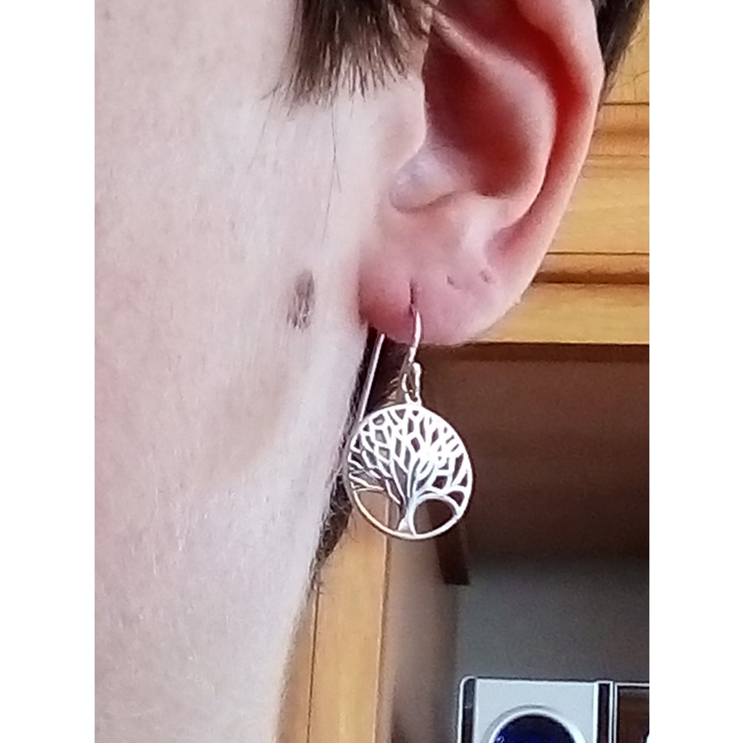 Boucles d'oreilles pendantes arbre de vie en argent 925/000 rhodié. Arbre Pendantes  Adolescent Adulte Femme Fille Indémodable Nature Symboles 