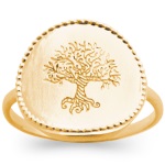 Bague pastille ronde avec motif arbre de vie en plaqué or 18 carats.