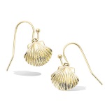 Boucles d'oreilles pendantes coquilles saint jacques en plaqué or.