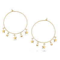 Boucles d'oreilles créoles avec pampilles étoiles en plaqué or jaune 18 carats.