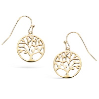 Boucles d'oreilles pendantes arbre de vie en plaqué or jaune 18 carats.