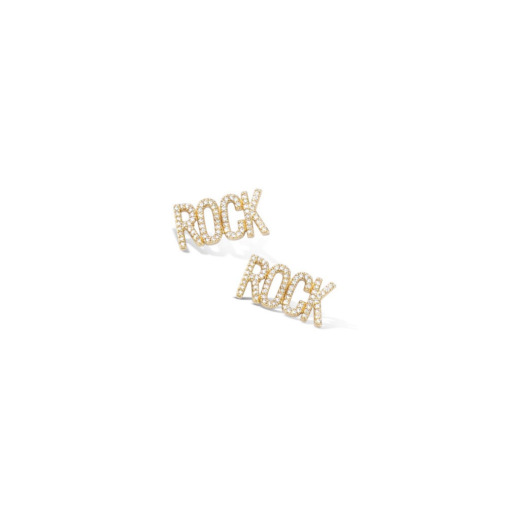 Boucles d'oreilles rock en plaqué or et oxyde de zirconium. Rock  Adolescent Adulte Femme Fille Indémodable Message 
