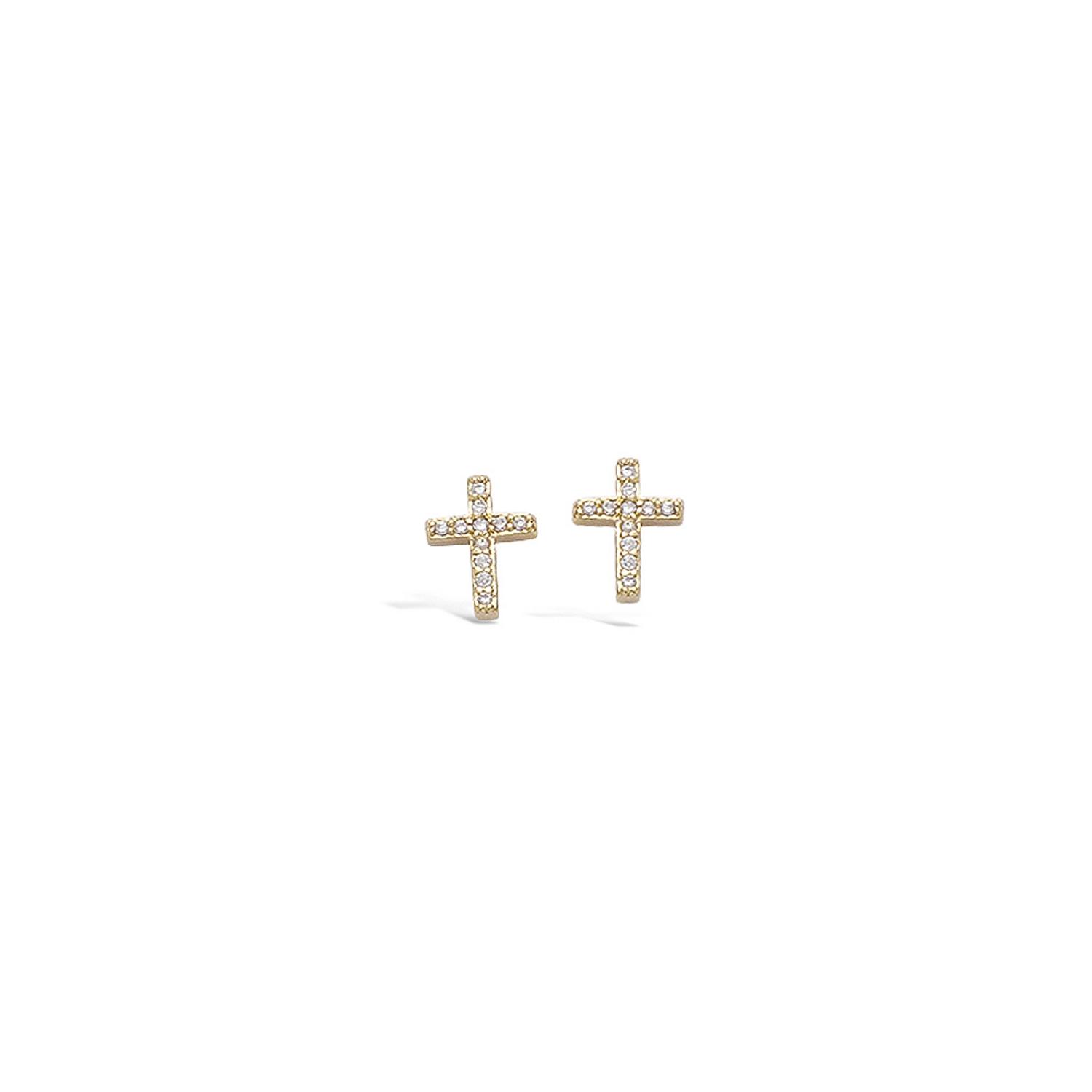 Boucles d'oreilles Croix en plaqué or et oxydes de zirconium. Croix Pendantes  Adolescent Adulte Femme Fille Indémodable Religion Symboles 