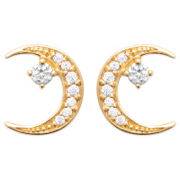 Boucles d'oreilles en forme de croissant de lune en plaqué or jaune 18 carats pavées d'oxydes de zirconium blancs surmontées d'un oxyde de zirconium blanc serti 4 griffes.