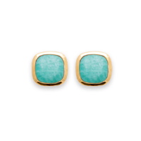 Boucles d'oreilles pendantes en plaqué or jaune 18 carats serties d'une véritable pierre d'amazonite.