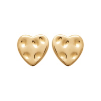 Boucles d'oreilles puces en forme de cœur martelé en plaqué or jaune 18 carats.