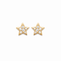 Boucles d'oreilles puces en forme d'étoile en plaqué or jaune 18 carats pavées d'oxydes de zirconium blancs.