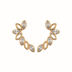 Sublimes boucles d'oreilles en plaqué or jaune 18 carats, incarnant une élégance discrète et raffinée, serties d'oxydes de zirconium blancs. Leur design floral délicat apporte une touche de féminité et de fraîcheur à votre style. Parfaits pour rehausser une tenue de jour ou compléter une allure sophistiquée en soirée, ces bijoux intemporels sont un incontournable de votre collection.Un choix raffiné pour celles qui apprécient la simplicité et l'élégance intemporelle.
