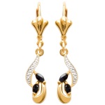 Boucles d'oreilles en plaqué-or, saphir véritable et oxyde de zirconium.