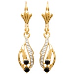 Boucles d'oreilles en plaqué-or, saphir véritable et oxyde de zirconium.