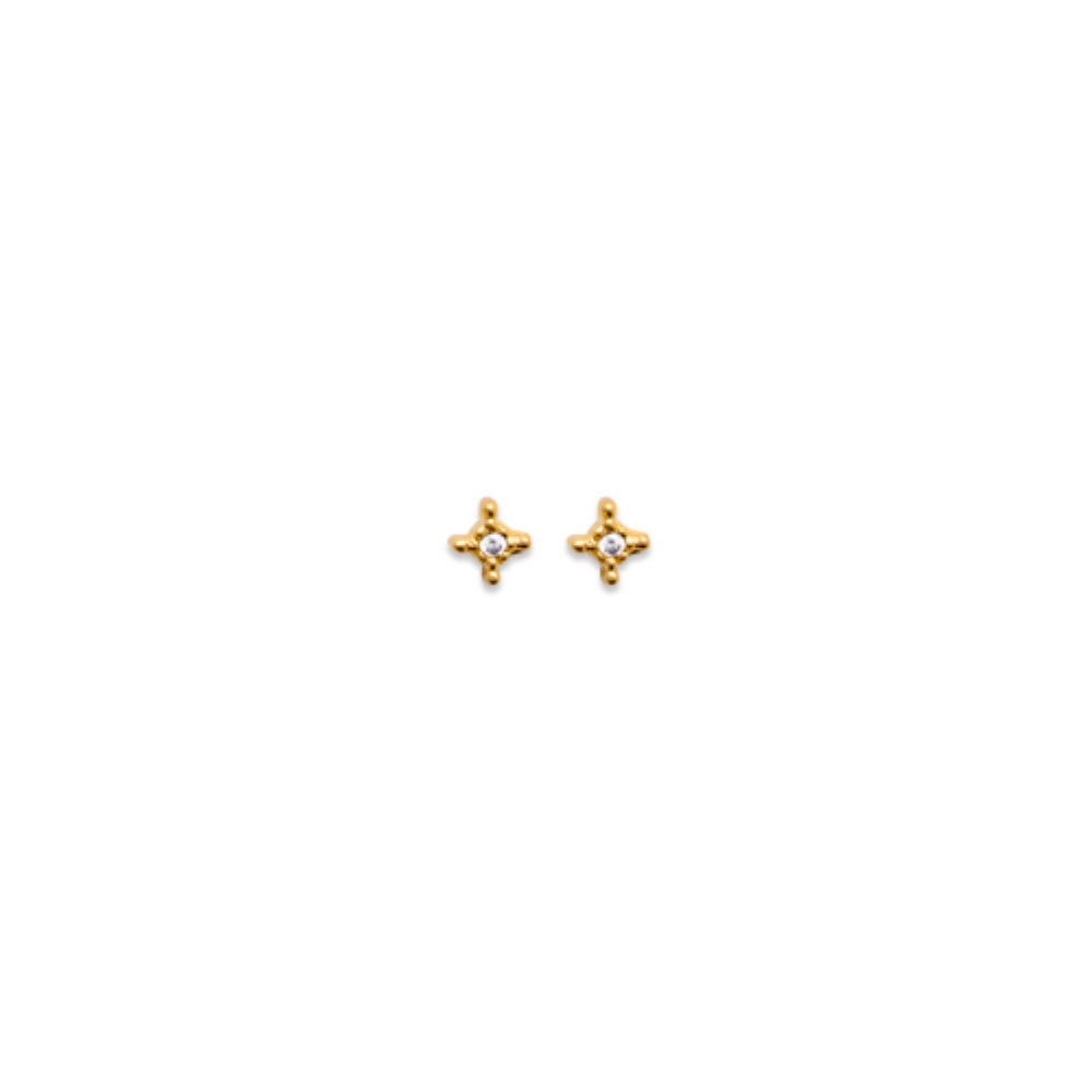 Boucles d'oreilles puces croix en plaqué or jaune 18 carats serties d'un oxyde de zirconium blanc. Croix Puce Strass  Adolescent Adulte Femme Fille Indémodable 