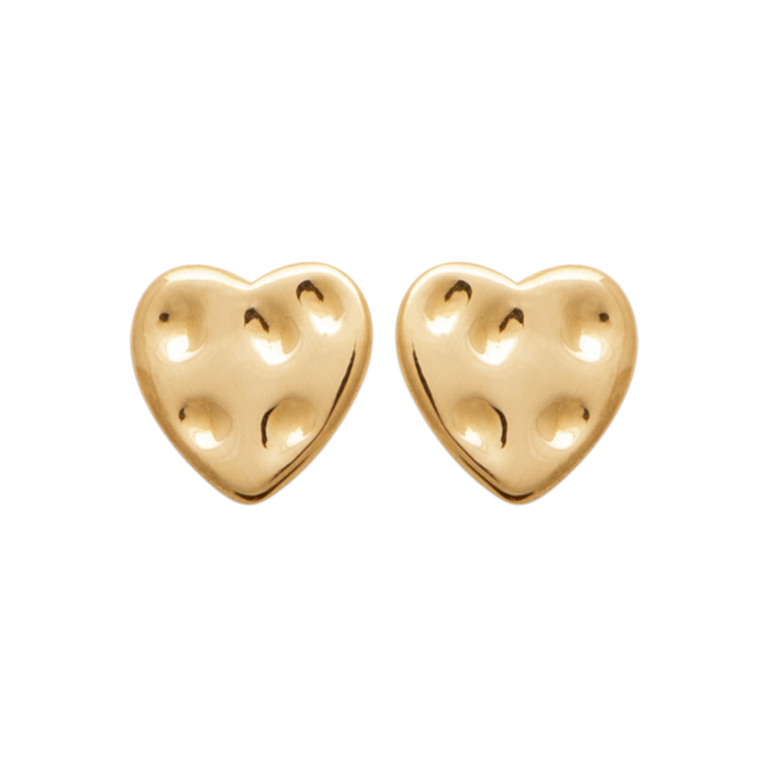 Boucles d'oreilles puces en forme de cœur martelé en plaqué or jaune 18 carats. Coeur Puce  Adolescent Adulte Amour Femme Fille Indémodable 