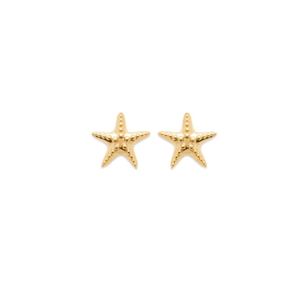 Boucles d'oreilles puces en forme d'étoile de mer en plaqué or jaune 18 carats. Etoile Puce  Adolescent Adulte Animaux Femme Fille Indémodable Nature 