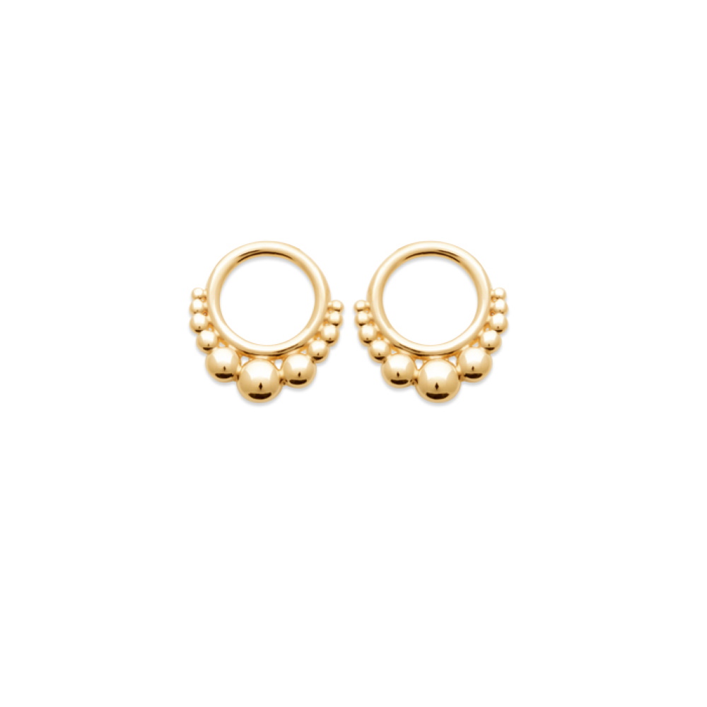 Boucles d'oreilles pendantes en forme de cercle avec des points ronds en plaqué or jaune 18 carats. Cercle Pendantes Rond  Adolescent Adulte Femme Fille Indémodable 