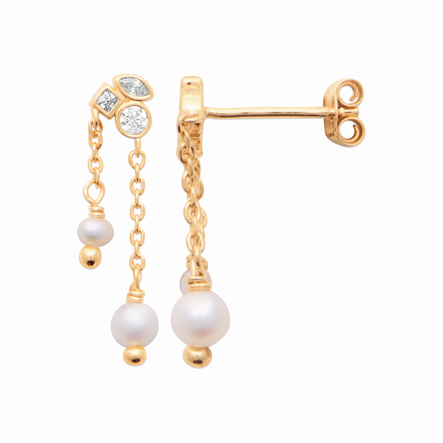 Boucles d'oreilles pendantes en plaqué or jaune 18 carats serties d'oxydes de zirconium blancs et ornées de perles de culture. Pendantes Perle Strass Adolescent Adulte Femme Fille Indémodable Boucles d'oreilles pendantes en plaqué or jaune 18 carats serties d'oxydes de zirconium blancs et ornées de perles de culture. Pendantes Perle Strass Adolescent Adulte Femme Fille Indémodable