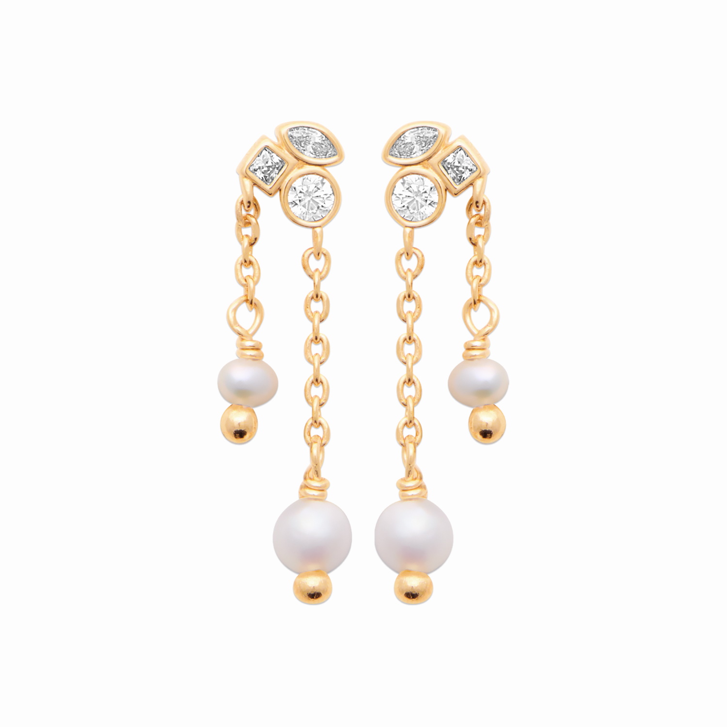 Boucles d'oreilles pendantes en plaqué or jaune 18 carats serties d'oxydes de zirconium blancs et ornées de perles de culture. Pendantes Perle Strass Adolescent Adulte Femme Fille Indémodable Boucles d'oreilles pendantes en plaqué or jaune 18 carats serties d'oxydes de zirconium blancs et ornées de perles de culture. Pendantes Perle Strass Adolescent Adulte Femme Fille Indémodable