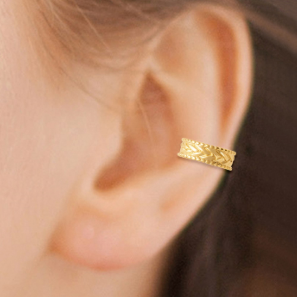 Bague d'oreille au motif de branche de laurier en plaqué or jaune 18 carats. Laurier  Adolescent Adulte Femme Fille Indémodable Nature Symboles 